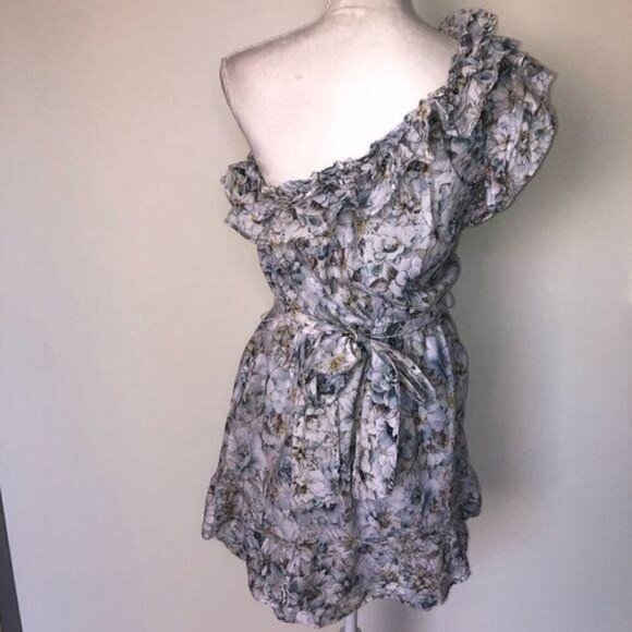 Happy x Nature Mini Dress Womens Medium Floral One Shoulder Belt Elastic Waist - Picture 9 of 10